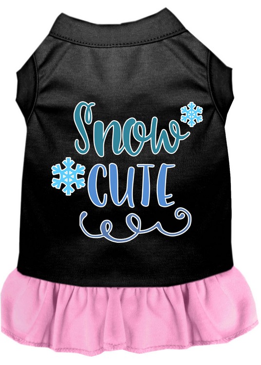 Snow Cute Screen Print Dog Dress Black with Light Pink Med